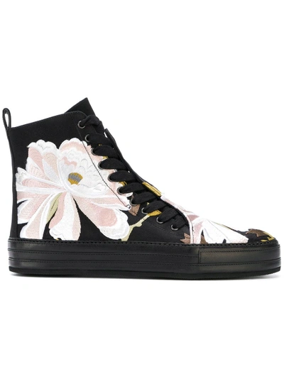 Ann Demeulemeester Floral Embroidered Hi-top Sneakers - Black