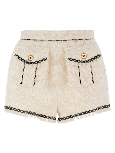 ショートパンツ ELISABETTA FRANCHI Women Shorts  Burmudas PA06751E2 193 Bei Elisabetta Franchi Frayed Tweed Shorts In Butter | ModeSens