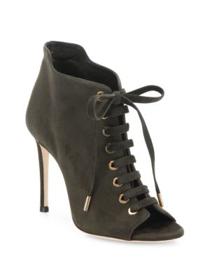 Jimmy Choo Mavy 100 Suede Peep-toe Lace-up Booties In Army Green | ModeSens