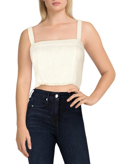 Willow & Clay Womens Tweed Hidden Side Zipe Crop Top In White