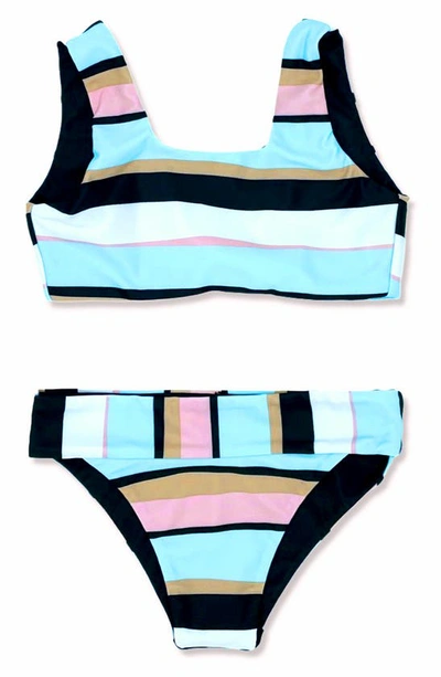 Feather 4 Arrow Kids' Island Hopper Reversible Two-piece Swimsuit In Thalia Stripe Blue
