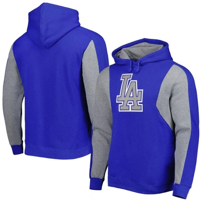 Mitchell & Ness Men's  Royal, Heather Gray Los Angeles Dodgers Colorblocked Fleece Pullover Hoodie In Royal,heather Gray