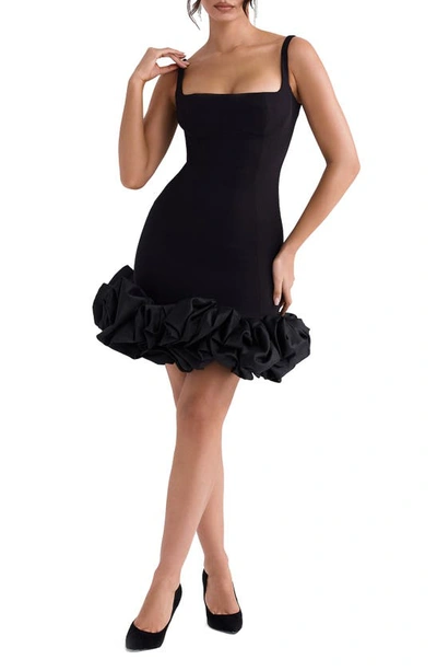 House Of Cb Lilou Ruffle Square Neck Minidress In Black