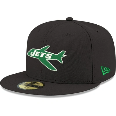New Era Black New York Jets Omaha Throwback 59fifty Fitted Hat
