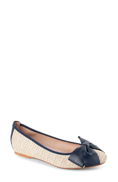 Patricia Green St. Tropez Bow Raffia Flat In Blue