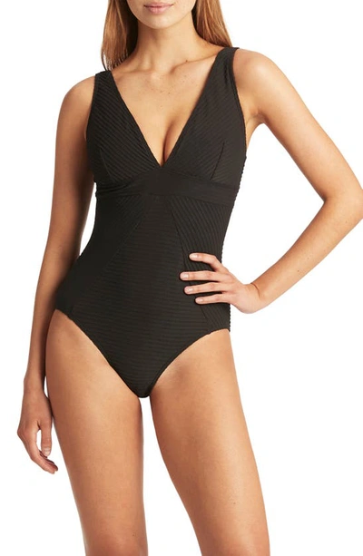 Sea Level Panel Line Multifit One-piece Swimsuit In Black