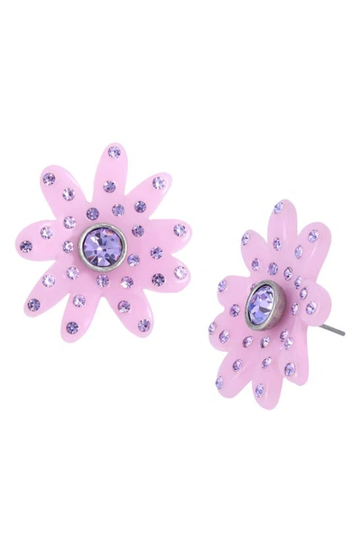 Kurt Geiger Crystal Daisy Stud Earrings In Lilac Pink
