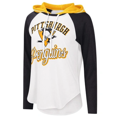 Starter G-iii Sports By Carl Banks White/heather Black Pittsburgh Penguins Mvp Raglan Lightweight Hooded T-s In White,black