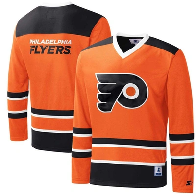 Starter Men's  Orange, Black Philadelphia Flyers Cross Check Jersey V-neck Long Sleeve T-shirt In Orange,black