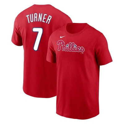 Nike Men's  Trea Turner Red Philadelphia Phillies 2023 Name And Number T-shirt