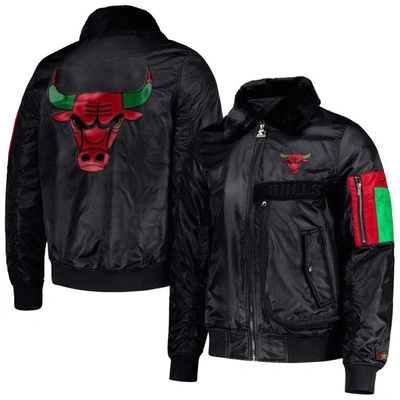 Starter X Ty Mopkins Black Chicago Bulls Black History Month Satin Full-zip Jacket