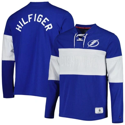 Tommy Hilfiger Blue Tampa Bay Lightning Walter Lace-up Long Sleeve Top