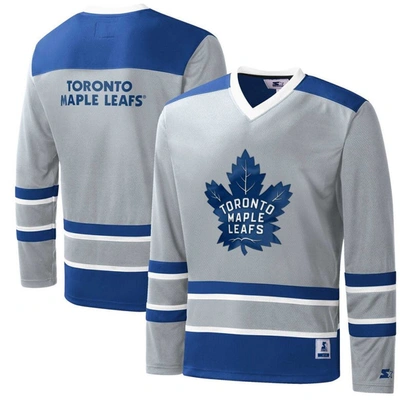 Starter Men's  Gray, Blue Toronto Maple Leafs Cross Check Jersey V-neck Long Sleeve T-shirt In Gray,blue