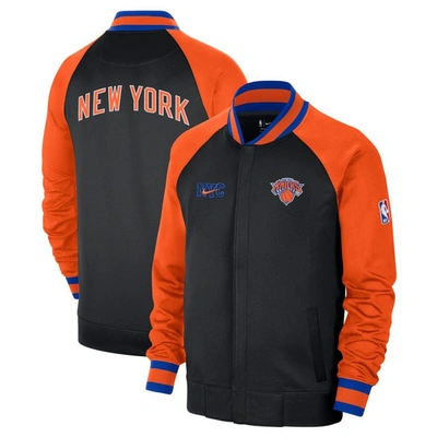 Nike Men's  Black, Orange New York Knicks 2022/23 City Edition Showtime Thermaflex Full-zip Jacket In Black,orange
