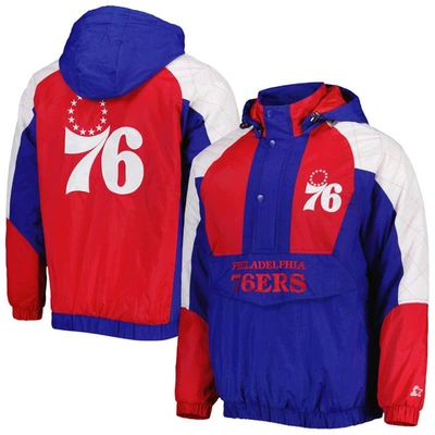 Starter Royal Philadelphia 76ers Body Check Raglan Hoodie Half-zip Jacket