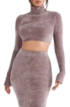 House Of Cb Crop Chenille Turtleneck Sweater In Rose