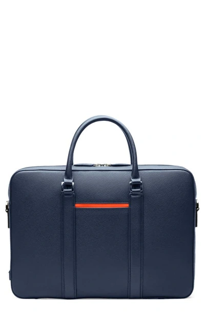 Maverick & Co. Manhattan Deluxe Leather Briefcase In Navy