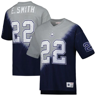 Mitchell & Ness Emmitt Smith Navy/gray Dallas Cowboys Retired Player Name & Number Diagonal Tie-dye In Navy,gray