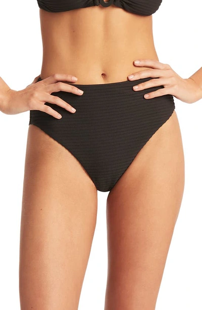 Sea Level Retro High Waist Bikini Bottoms In Black