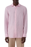 Bugatchi Shaped Fit Solid Linen Button-up Shirt In Pink