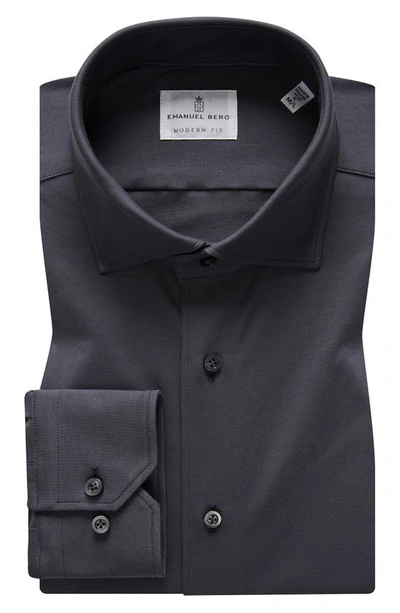 Emanuel Berg 4flex Modern Fit Knit Button-up Shirt In Charcoal