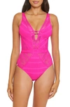 Becca Colorplay Lace One-piece Swimsuit In Pink Flambe