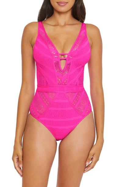 Becca Colorplay Lace One-piece Swimsuit In Pink Flambe