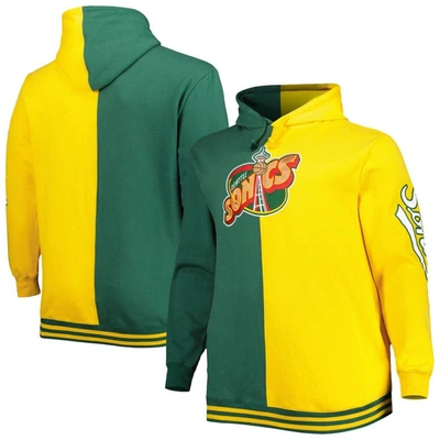 Mitchell & Ness Green/gold Seattle Supersonics Big & Tall Hardwood Classics Split Pullover Hoodie In Green,gold
