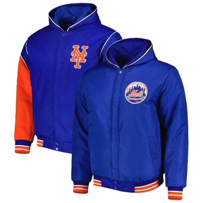 Jh Design Royal New York Mets Reversible Fleece Full-snap Hoodie Jacket