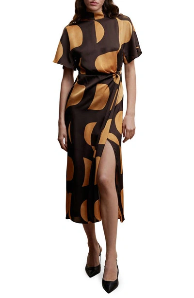 mango printed satin dress Mango halterneck satin midi dress in yellow