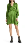 Allsaints Esta Long Sleeve Asymmetric Hem Dress In Cactus Green
