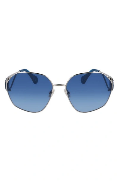 Lanvin Mother & Child 62mm Oversize Rectangular Sunglasses In Gold/ Gradient Blue