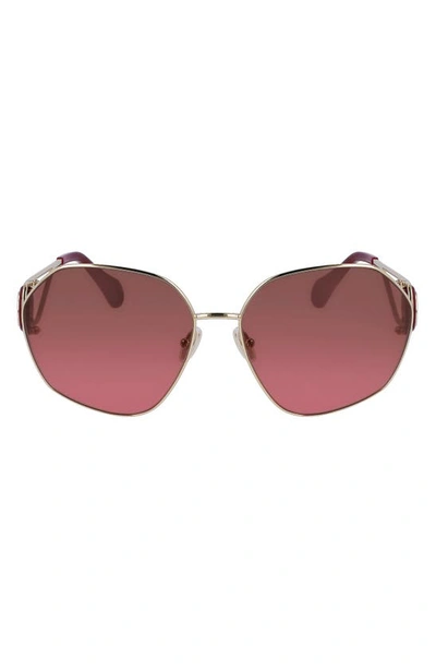 Lanvin Mother & Child 62mm Oversize Rectangular Sunglasses In Gold/ Gradient Cherry