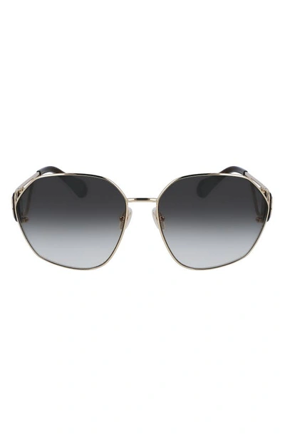 Lanvin Mother & Child 62mm Oversize Rectangular Sunglasses In Gold/ Gradient Khaki