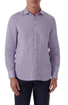 Bugatchi Shaped Fit Solid Linen Button-up Shirt In Iris