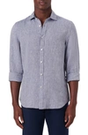 Bugatchi Shaped Fit Solid Linen Button-up Shirt In Navy