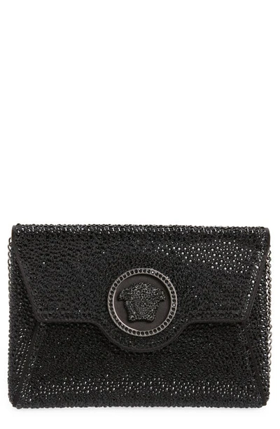 Versace La Medusa Crystal Encrusted Wallet On A Chain In Black/ Ruthenium