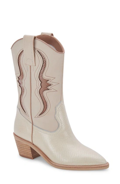 Dolce Vita Suzzy Western Boot In Sand Multi Embossed Leather