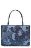 Amina Muaddi Amini Gilda Leather Top Handle Bag In Blue Camo