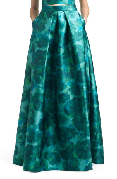 Sachin & Babi Watercolor Floral Print Maxi Skirt In Emerald Watercolor Floral