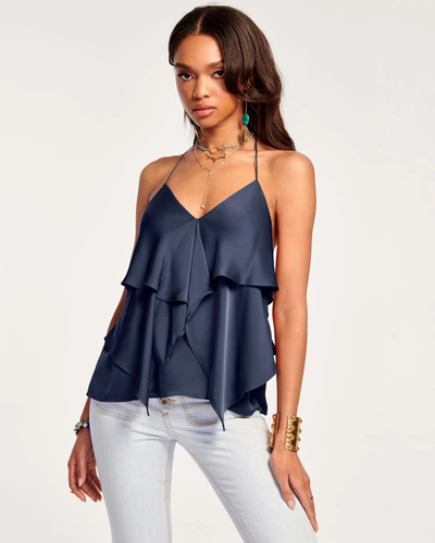 Ramy Brook Brittany Ruffle Tank Top In Navy
