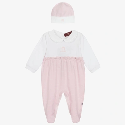 Aigner Girls Pink & White Pima Cotton Babygrow Gift Set
