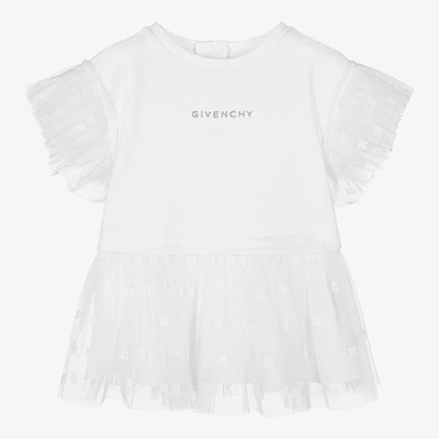 Givenchy Babies' Girls White Cotton & Tulle Dress In Bianco