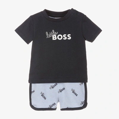 Hugo Boss Baby Boys Blue Logo Cotton Shorts Set