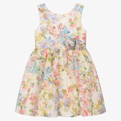 Abel & Lula Babies' Girls Ivory & Pink Floral Linen Dress