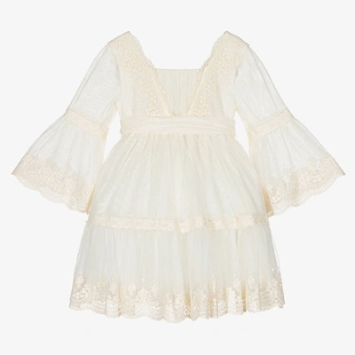 Abel & Lula Babies' Girls Ivory Embroidered Tulle Dress