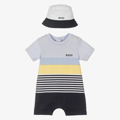 Hugo Boss Boss Baby Boys Blue Stripe Shortie & Hat Set