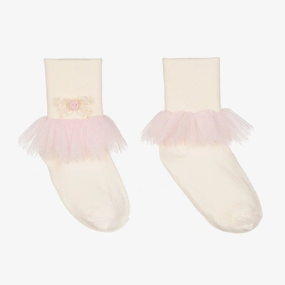 Pretty Originals Kids' Girls Ivory & Pink Tulle Socks