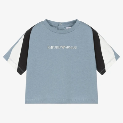 Emporio Armani Babies' Boys Blue Cotton Logo T-shirt