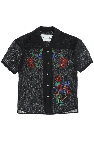 Andersson Bell Lace Shirt Featuring Embroidered Flowers And Mushrooms In Black